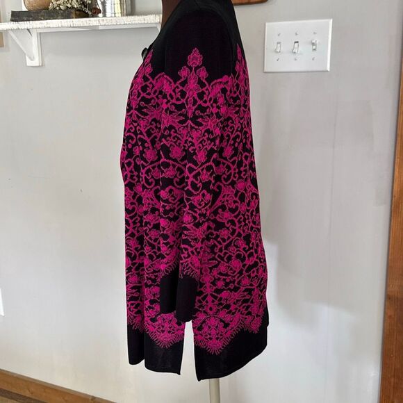 Misook jacquard knit open cardigan sweater womens size small black pink lace pat - Picture 4 of 9